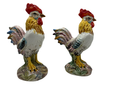 Paire de Coqs en Faïence Polychrome – Manufacture de Bassano – XXe siècle