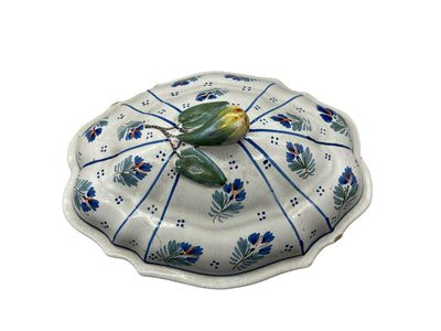 Soupière ancienne en faïence française décor floral XIXe, avec couvercle