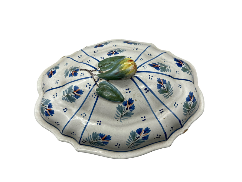 Soupière ancienne en faïence française décor floral XIXe, avec couvercle