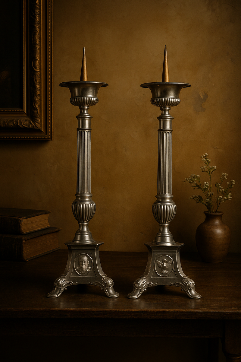 Paire de Chandeliers d’Autel en Métal Argenté – France, XIXᵉ Siècle