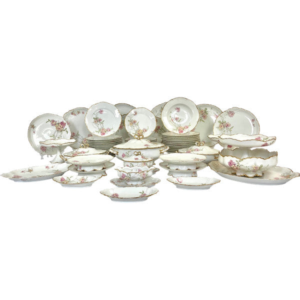 Exceptionnel Service en Porcelaine Haviland Limoges - Baltimore Rose - 61 Pièce