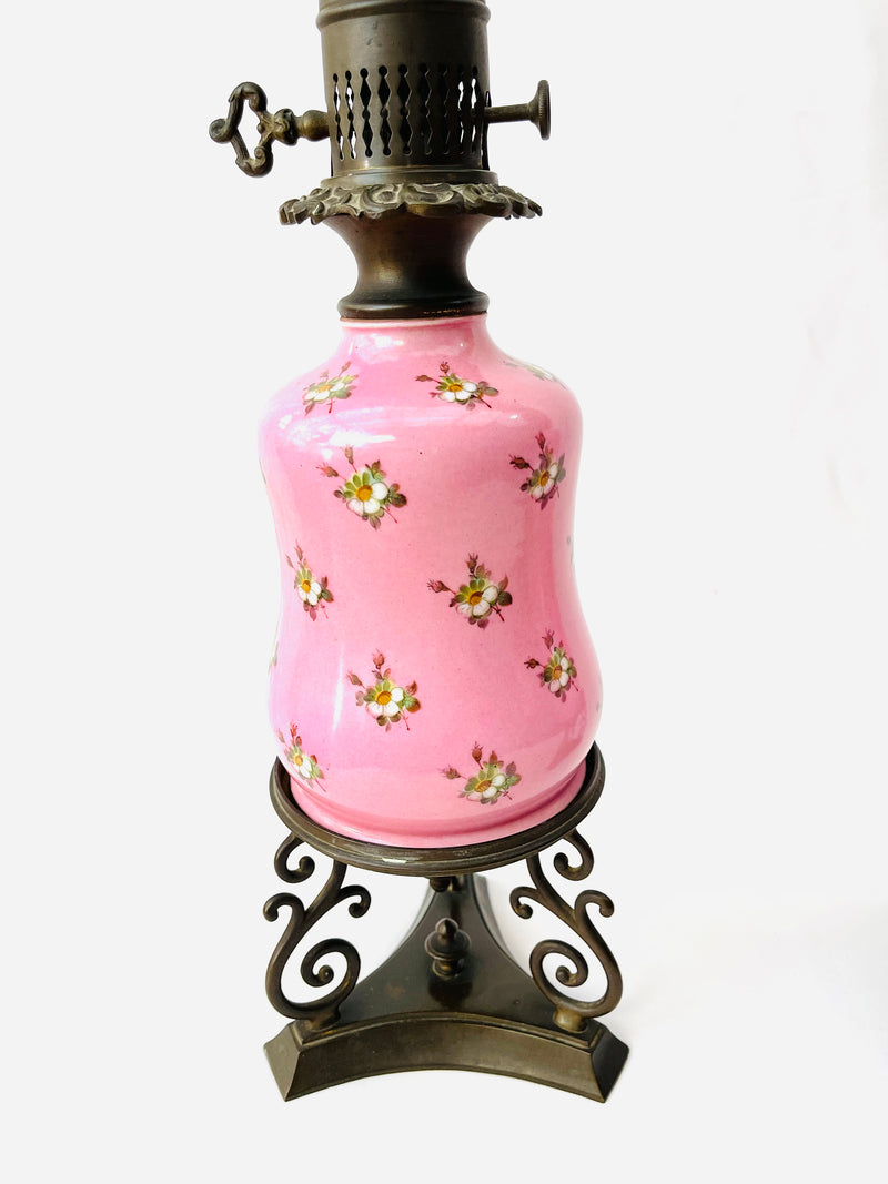 Paire de lampe à huile rose Napoléon 3