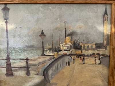 Tableau peinture huile Le port d'Anvers Bateau par Jules Mignon 19eme