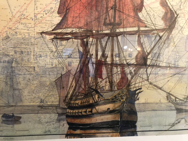 Tableau offset Bretagne signé et numéroté tableau marine bateau par Letestu