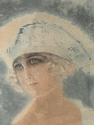 Aquarelle encadrée d'une femme parisienne par MAURICE MILLIÈRE (1871-1946) 1920