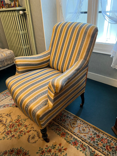 Fauteuil Napoléon lll tissu jaune rayure