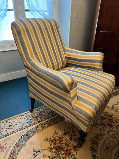 Fauteuil Napoléon lll tissu jaune rayure