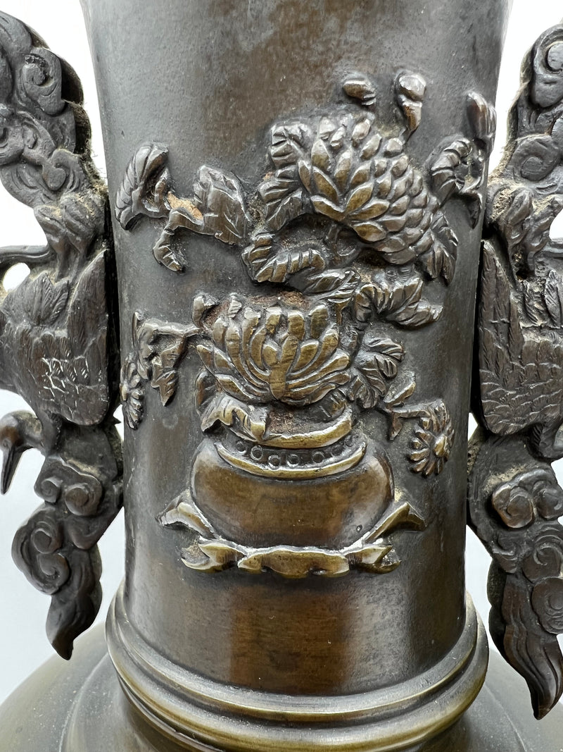 Paire de vase japonais en Bronze à décor de heron