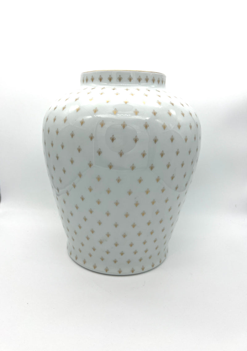 Vase Limoges Tharaud blanc avec fleur de lys doré