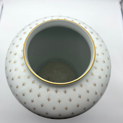 Vase Limoges Tharaud blanc avec fleur de lys doré