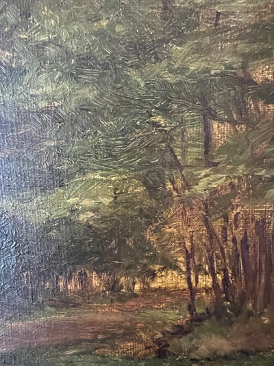 Tableau huile sur toile foret de Fontainebleau par Charles Gavet (19ème)