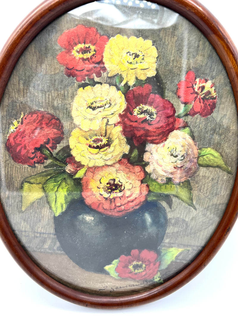 Tableau bouquet de pivoine aquarelle par Louise Germain Baligot (19ème)