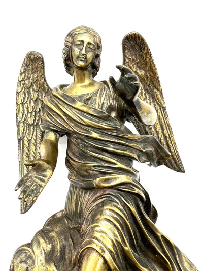 Grand bénitier mural en bronze d’ange