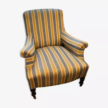 Fauteuil Napoléon lll tissu jaune rayure